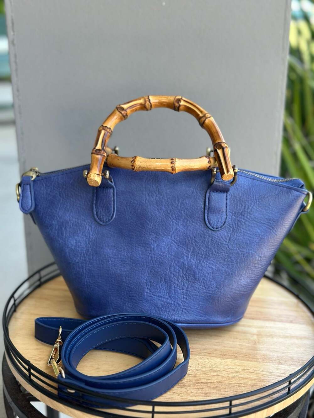 Joy Susan Millie Bamboo Handle Crossbody Bag Blue